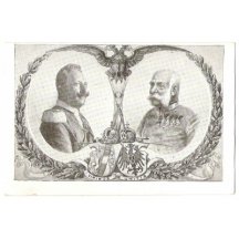 František Josef a Vilém, s královskými korunami a erby