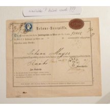 Zpáteční frankovaný recepis 10 Kr. známkou a 15 Kr. kolkem