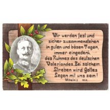 Císař Wilhelm v oválném rámečku a doprovodný text