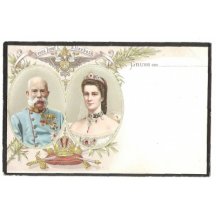 Kolorovaná pohlednice - Pozdrav s Franz Josefem a Elisabeth
