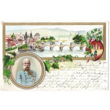 Portrét Franz Josefa v dolním rohu- Praha