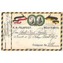 Barevný lístek polní pošty F.J. a W. s vlajkami