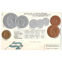 Pohlednice s mincemi Argentiny