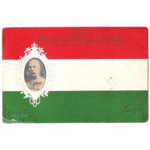 Portrait of Franz Joseph - Hungarian national flag's colors and Hungarian lyrics