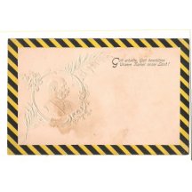 Pohlednice se žlutočerným rámečkem a s portrétem Franz Josefa