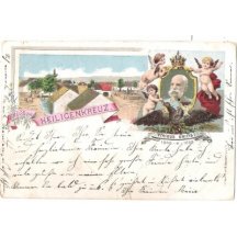 Heiligenkreuz - litografie s portrétem Františka Josefa