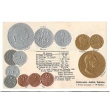 Pohlednice s mincemi Franz Josefa- rakouské vydání