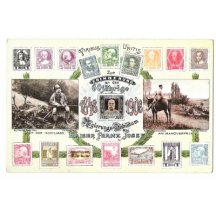 F.J. sedící v mysliveckém a na koni + natištěné známky