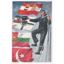 Propaganda spojenectví - námořník a vlajky spojenců