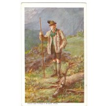 Malovaná pohlednice s Franz Josefem, stojící u trofejního jelena (2)