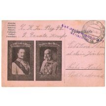 F.J. a W. v černém orámování , osmijazyčný popis, tisková varianta lístku