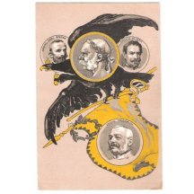 Umělecká pohlednice- dvojhlavý orel a vlajka