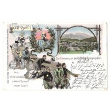 František Josef a pohled na město Lipsko, Německo