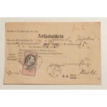 Aufgabeschein, vyfrankovaný 15 Kr. kolkem, emise 1877